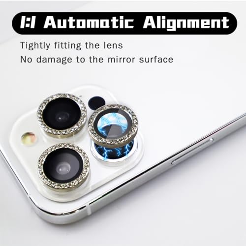 BONVAN for iPhone 15 Pro/Pro Max/14 Pro/ProMax Camera Lens Protector - Bling Glitter Diamond Metal Crystal Tempered Glass Screen Accessories Rhinestones Lens Cover (Silver) - color: Silver