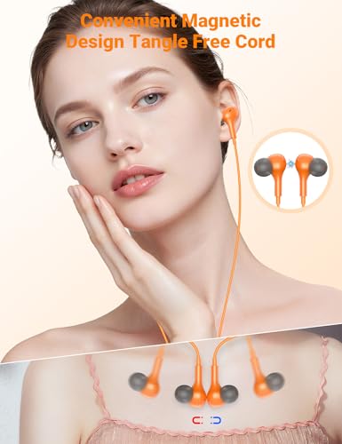 USB C Earbuds with Microphone Cute in Ear Wired Headphone - color: Orange Grey
