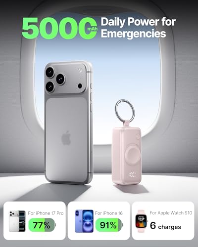 INIU SnapGo Portable Charger, 5000mAh Mini Power Bank for Apple Watch - color: Pink