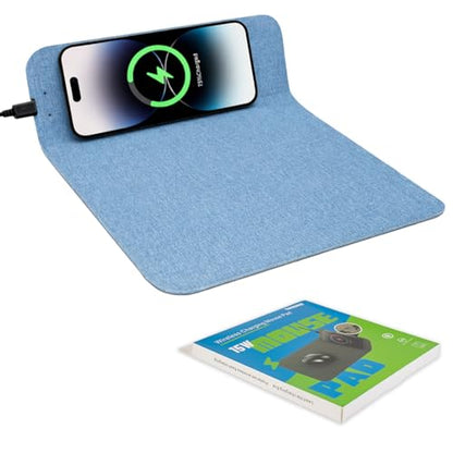 Fast Wireless Charging Mouse Pad 15W, Office Desk Pad with Ultra-Smooth Surface Non-Slip Rubber Base, Waterproof Mousepad for Computers/Office/Work/Home/Pad for iPhone Samsung (Blue) - color: Blue