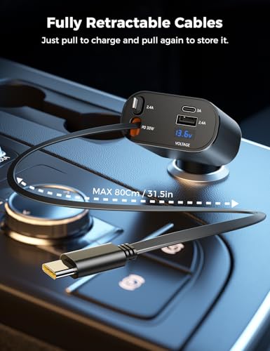 [Upgraded] SUPERONE Retractable Car Charger 4 in 1 Fast Car Phone Charger - color: Gray