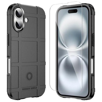 Rugged Shield 8ft Drop Proof TPU Thick Armor Tactical Protective Case Compatible with iPhone 16 (6.1 inches) - Dark Black - color: Dark Black, size: iPhone 16