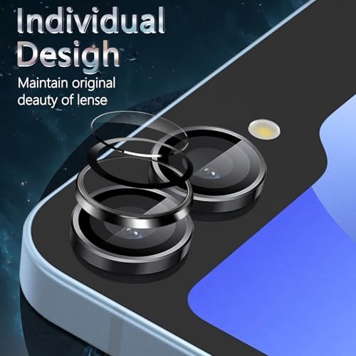 1 Pack Camera Lens Frame for Samsung Galaxy Z Flip 6, 9H Glass Screen Protector Anti-Scratch, Tempered Glass Metal Individual Camera Cover Accessories for Samsung Galaxy Z Flip 6, Black - size: for Galaxy Z Flip 6