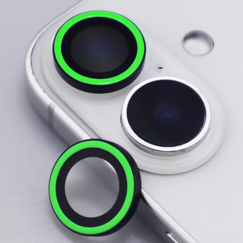 Luminous Camera Lens Protector for iPhone 17 Metal Ring Tempered Glass Glow in The Dark Lens Cover (2PCS) (Green, for iPhone 17) - color: Green