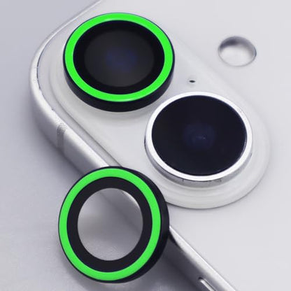 Luminous Camera Lens Protector for iPhone 17 Metal Ring Tempered Glass Glow in The Dark Lens Cover (2PCS) (Green, for iPhone 17) - color: Green