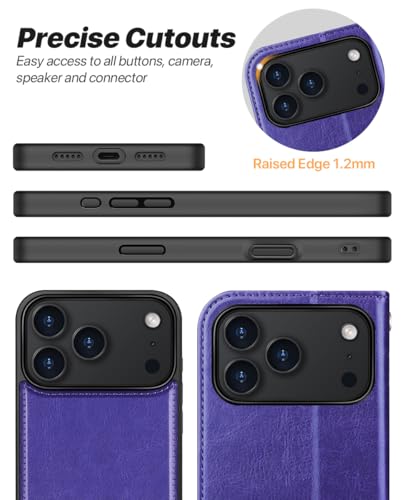 OCASE for iPhone 17 Pro Detachable Wallet Case with Card Holder, 2 in 1 PU Leather Flip Folio with RFID Blocking Stand Wrist Strap Shockproof Phone Cover 6.3 Inch 2025, Purple - color: Purple, size: iPhone 17 Pro