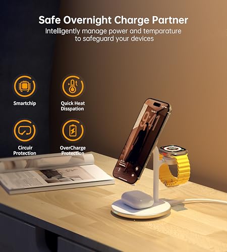 3 in 1 Magnetic Wireless Charging Station for Apple Devices,15W for Magsafe - color: Gold