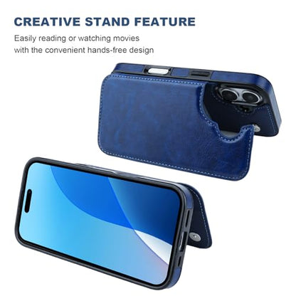 ONETOP for iPhone 16 Wallet Case with Credit Card Holder,Blue | Kickstand,ID/Cash Holder,Case Wallet with Card Slots,Double Magnetic Clasp,Durable PU Leather Shockproof Cover for Women Men - color: Blue