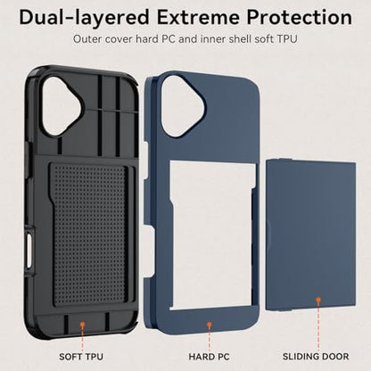 Qinmay Compatible with iPhone 16 Plus Case with Card Holder, Dual Layer Shockproof,Heavy Duty Protective Hidden Slot Slim Wallet Phone Cover，Blue - color: Blue, size: For Iphone 16 Plus