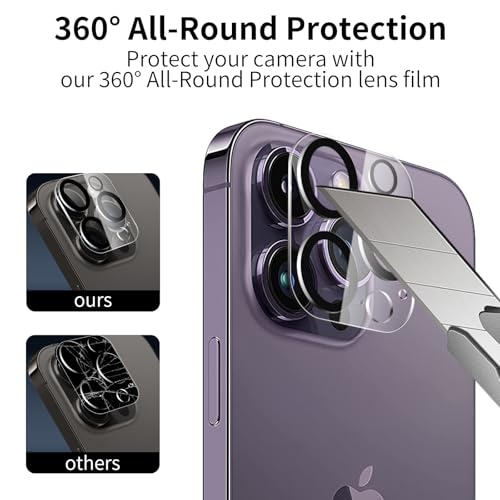 3 Pack Privacy Screen Protector for iPhone 14 Pro with 3 Pack Camera Lens Protector, 9H Hardness Double Shatterproof Anti-Spy Tempered Glass Film, Easy Installation - size: iPhone 14 Pro