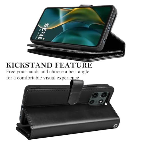 NJJEX Moto G 5G 2025 Wallet Case PU Leather 9 Card Slots Detachable Magnetic Flip Cover Kickstand Lanyard, Black - color: Black