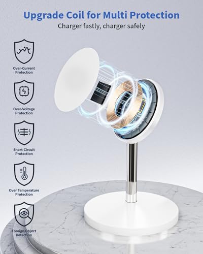Magnetic Wireless Charger Stand, 25W Fast Mag Safe Charger iPhone Stand, 6FT Magnet Wireless Charging Station Pad with 35W Adapter for iPhone 17 Air 17 Pro 17 Pro Max 16 15 14 13 12, AirPods Pro 2/3/4 - color: White