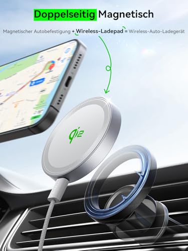 THREEKEY Qi2 Magnetic Charger, Magnetic Charger for iPhone 17/16/15/14/13/12 Series & Galaxy S25 Ultra, Qi2 Wireless Charger Dual-Sided Magnets, 15W Fast Charging Pad with 5FT USB-C Cable (White)