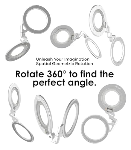 Aulumu G09 Magnetic Ring Grip | Omnidirectional Rotation | MagSafe Compatible | Aluminium Alloy Construction | Stable Dual-Sided Magnetic Attachment | Includes Handle Ring Phone Stand- Silver - color: Silver