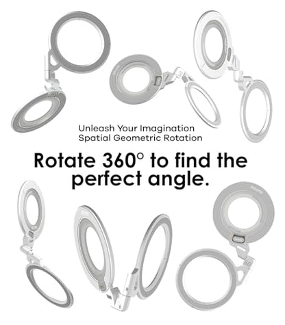 Aulumu G09 Magnetic Ring Grip | Omnidirectional Rotation | MagSafe Compatible | Aluminium Alloy Construction | Stable Dual-Sided Magnetic Attachment | Includes Handle Ring Phone Stand- Silver - color: Silver