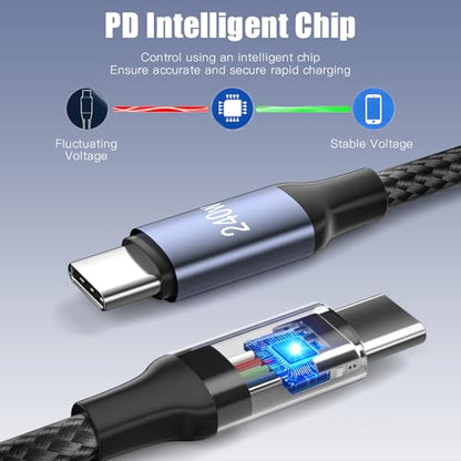 ROADRESS 240W USB C to USB C Cable Coiled, Braided Type C Charger for Car