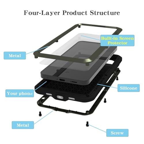 LOVE MEI Military Rugged Case for Samsung Galaxy S25 FE 5G, with Tempered Glass Screen Protector, Shockproof Dustproof Scratch Proof Hybrid Metal and Silicone Gel Heavy Duty Full Body Cover (Green) - color: Green