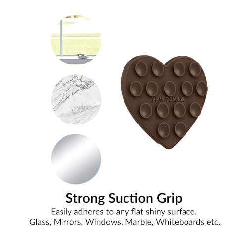 Velvet Caviar Suction Cup Phone Case Mount Compatible with MagSafe Devices Only - Magnetic Silicone Sticky Phone Grip Holder for iPhone Back of Phone - Mirror Gripper (Espresso Brown Heart) - color: Espresso Brown Heart