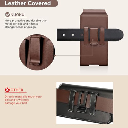nuoku Phone Holster for Men Belt with Card Holder for iPhone Air 17/16/15/14/13/12/11 Pro Max, Cell Phone Belt Holder for Men Compatible with Samsung Galaxy S25,S24,S23/A54 A53 A52(Brown) - color: Brown