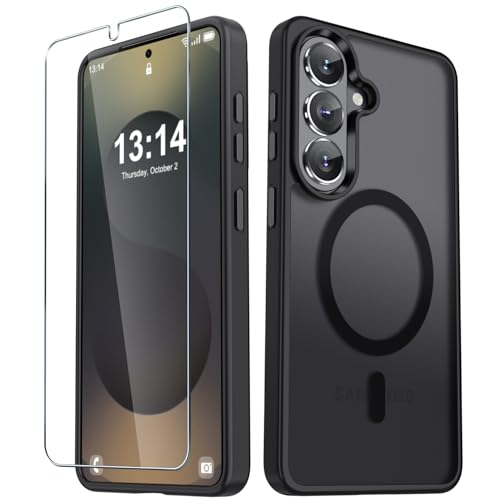 YENAPOON for Samsung Galaxy S26 Case, Matte Magnetic Phone Cover, Black | Fit for MagSafe, Screen Protector included, Shockproof Military Grade Protection, Translucent Frosted Back - color: Black, size: For Galaxy S26