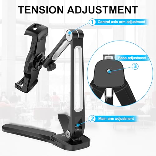 AboveTEK iPad Wall Mount, 3 in 1 Highflex 360° Under Cabinet iPads Mount for Kitchen, Tablet Celling Under Counter Holder, Kitchen Tablet Mount Fits 4.7" to 13.5" iPad, mini, Air, Surface Pro - Black - color: black