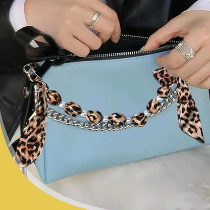 Phone Wrist Strap Lanyard Pearl Scarf Phone Wristlet Strap for Women Bag Chain Keychain - color: Leopard
