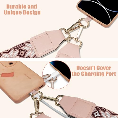Cell Phone Lanyard with Wallet - Anti-Theft Crossbody Adjustable Phone Strap for Most Smartphones, for Men & Women - color: Pink
