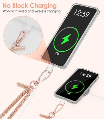 MoKo Universal Phone Lanyard, Metal Cell Phone Chain Crossbody Strap Anti-Theft Detachable Women Cellphone Lanyards Around The Neck with Patches for iPhone, Most Smartphones, Pale Rose Gold - color: Pale Rose Gold