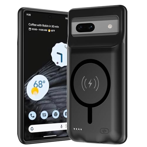 Battery Case for Pixel 7a, Upgraded 10000mAh Battery Pack Rechargeable Charger Case with Wireless Charging Compatible for Pixel 7a(6.1 inch) External Battery Charging Cover(Black) - size: Pixel 7A
