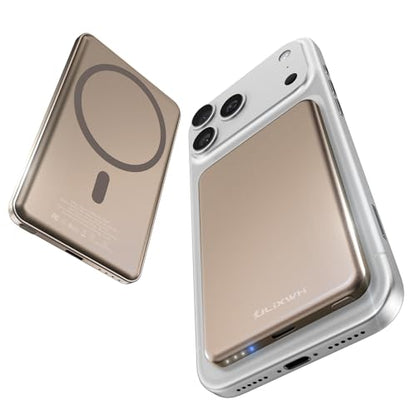 [0.3" Ultra Slim] [Alloy-Made] ULiXWH Magsafe Portable Charger for iPhone, 2026 Upgrade 5000mAh Fast Charging Magnetic Power Bank, Wireless Battery Pack for iPhone 17 Air 16 15 Pro Max 14, Desert Gold - color: Desert Gold