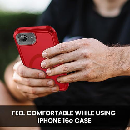 MXX for iPhone 16e & iPhone 17e Case, [Compatible with MagSafe] Heavy Duty Phone Cover with 3-Layer Shockproof Dustproof Drop Resistant Protection – Red/Grey - color: Red