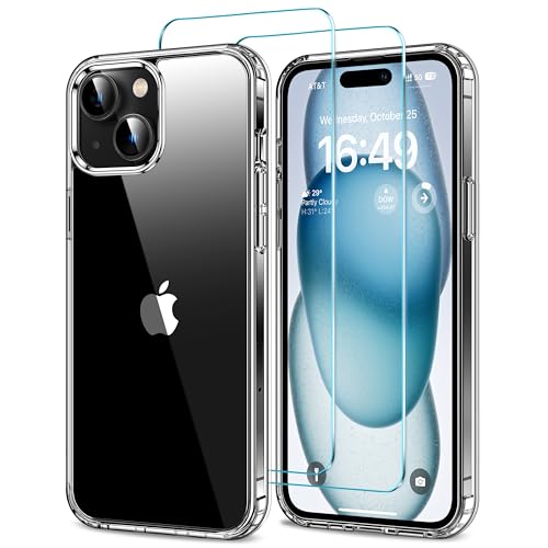 HOOMIL Case for iPhone 15 Plus Phone Cover with 2-Pack Tempered Glass Screen Protector, Non-Yellowing, Drop Protection, Anti-Scratch, Transparent, Hard Back - Crystal Clear - color: Clear, size: iPhone 15 Plus
