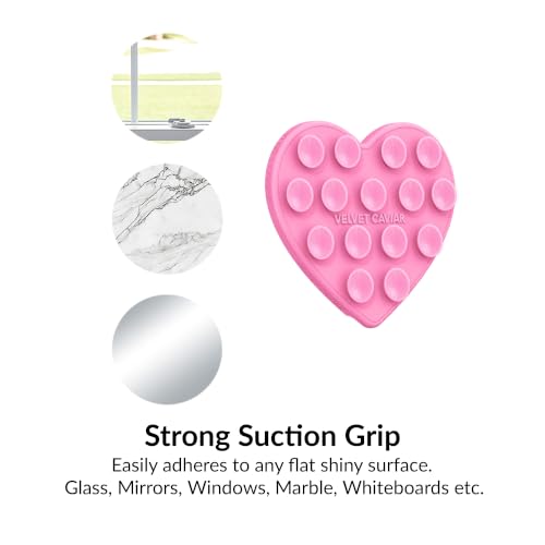 Velvet Caviar Suction Cup Phone Case Mount Compatible with MagSafe Devices Only - Magnetic Silicone Sticky Phone Grip Holder for iPhone Back of Phone - Mirror Gripper (Pink Heart) - color: Pink Heart