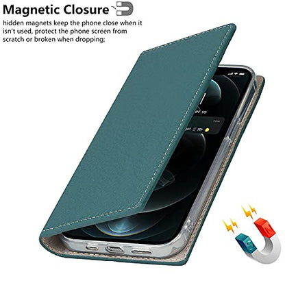 iCoverCase Compatible with iPhone 13 Pro Wallet Case, RFID Blocking Genuine Leather Magnetic Case with Wrist Strap and Card Slots Kickstand Feature Flip Cover 6.1 Inch (Light Blue) - color: Light Blue, size: iPhone 13 Pro