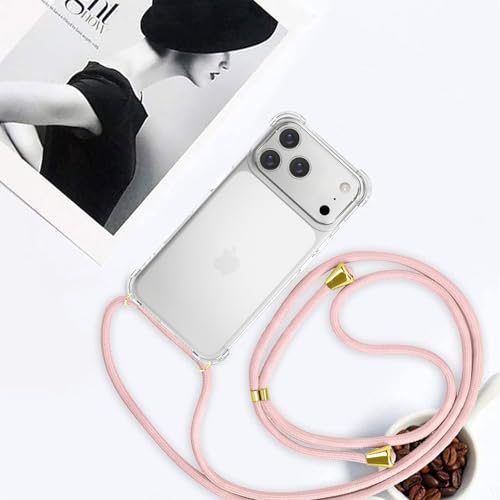 Crossbody Case for iPhone 17 Pro Adjustable Lanyard Strap for Women Soft TPU Bumper Case Cover Transparent Slim Shockproof Protective Phone Case for iPhone 17 Pro - Rose Gold - size: for iPhone 17 Pro