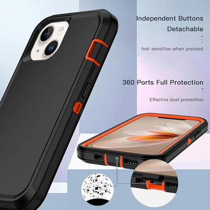 Apple iPhone 13 / iPhone 14 / iPhone 15 / iPhone 16e Case (6.1") Rugged Case Heavy Duty Shockproof Dust/Drop Proof Dual Layer Cover Orange - color: Orange