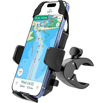 Boat Phone Clamp Mount, [Strap Double Protection] Marine Clip Holder