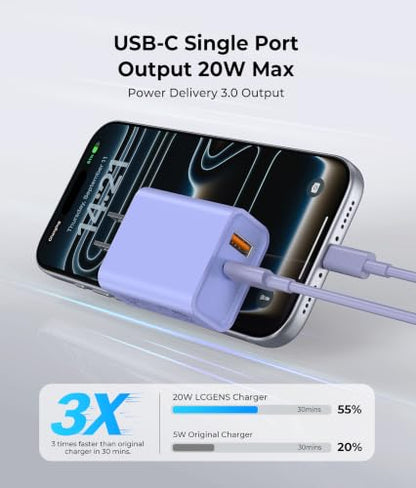 [2 Pack] 20W USB C Charger Block, Dual Ports Fast Charging Adapter - color: 2-Pack Lobelia Purple