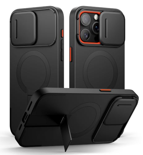 SURITCH for iPhone 15 Pro Max Case with Magnetic Camera Slide Cover and Adjustable Kickstand, Compatible with MagSafe, Shockproof Bumper Case Slim Protective Cover 6.7 Inch, Black - color: Black, size: IPhone 15 Pro Max-6.7"