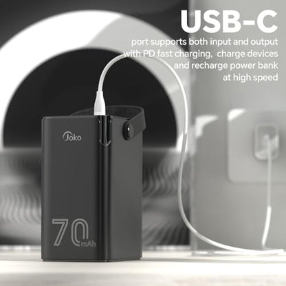 JOKO 70000mAh Power Bank High Capacity 20W PD 3.0 Fast Charging 22.5W Max Large Power Bank,7 Outputs 2 Inputs,LED Display,USB-C Battery Packs for iPhone, Samsung, Outdoors，Camping
