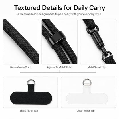 2 Pack Phone Lanyard and Wrist Strap Set, Adjustable Crossbody Neck Strap & Secure Phone Wrist Strap with 4 Pcs Tether Tabs, Adjustable Nylon Cell Phone Strap for iPhone & Samsung, Universal Fit