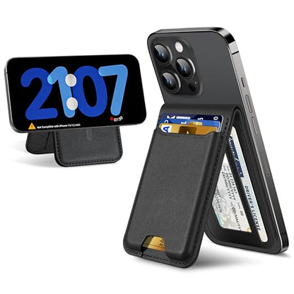 For Magsafe Wallet Stand, 6 Cards Holder, RFID Blocking | Strongest Magnetic Wallet for iPhone 17/16/15/14/13/12 Series, Magnetic Card Holder, ID Window, Vegan Leather, Black - color: Black