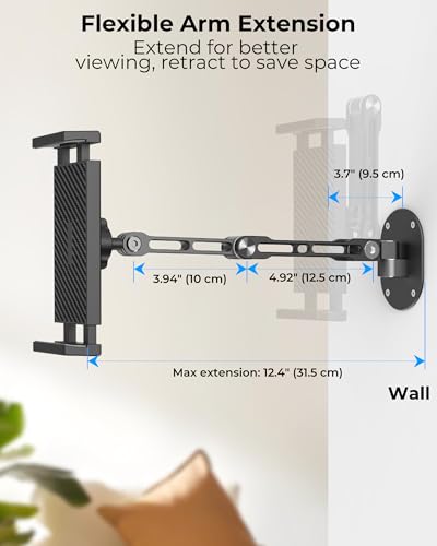 iPad Wall Mount Holder, Heavy Duty Aluminum Tablet Wall Mount, Full Motion - color: Black, size: 4.7"-13" - 2 arm mount