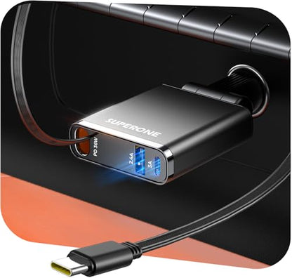 SUPERONE Car Charger USB C Fast Charge, Ultra-Slim Retractable Car Charger - color: Frosted Black