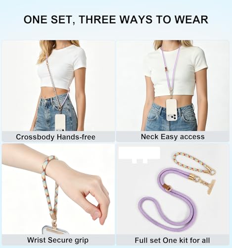 memumi Anti-Theft Phone Lanyard Crossbody for iPhone & Android, 3-in-1 Neck & Wrist Strap, 66 lbs Pull-Tested, Universal Phone Strap for Travel, Concerts & Girls, Lavender Purple - color: Lavender Purple