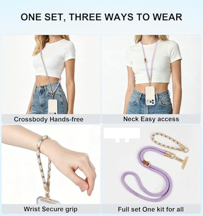 memumi Anti-Theft Phone Lanyard Crossbody for iPhone & Android, 3-in-1 Neck & Wrist Strap, 66 lbs Pull-Tested, Universal Phone Strap for Travel, Concerts & Girls, Lavender Purple - color: Lavender Purple