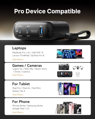 INIU Laptop Power Bank, Smallest 25000mAh 100W Fast Charging Battery Pack - color: Metallic Black