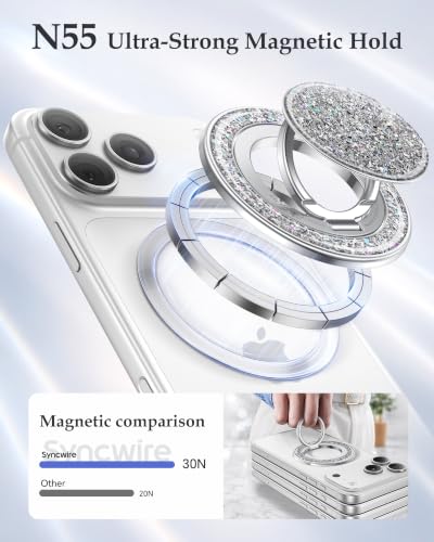 SYNCWIRE for MagSafe Phone Grip, Sparkly Magnetic Phone Ring Holder - color: Glitter Silver