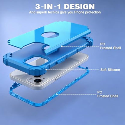IDweel for iPhone 15 Case with Screen Protector for Women,Luxury 3 in 1 Shockproof Slim Fit Hybrid Heavy Duty Hard PC Cover Soft Silicone Bumper Full Body Anti-Fingerprint Case,Sky Blue - color: Glitter Sky Blue