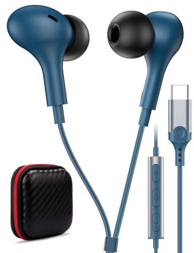 USB C Headphone for Samsung S26 S25 FE S24 A16 A17 Z Wired Earbuds Magnetic - color: Blue